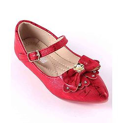 Cute Walk by Babyhug Party Wear Belly Shoes Bow Applique - Red
