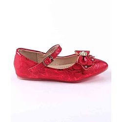 Cute Walk by Babyhug Party Wear Belly Shoes Bow Applique - Red