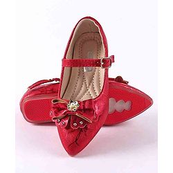 Cute Walk by Babyhug Party Wear Belly Shoes Bow Applique - Red