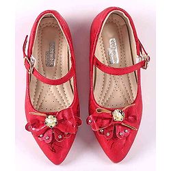 Cute Walk by Babyhug Party Wear Belly Shoes Bow Applique - Red