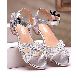 Cute Walk by Babyhug Party Wear Sandals Floral Appliques - Silver - EU 24 Multi Color
