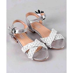 Cute Walk by Babyhug Party Wear Sandals Floral Appliques - Silver - EU 24 Multi Color