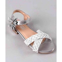 Cute Walk by Babyhug Party Wear Sandals Floral Appliques - Silver - EU 24 Multi Color