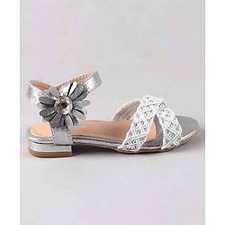 Cute Walk by Babyhug Party Wear Sandals Floral Appliques - Silver - EU 24 Multi Color