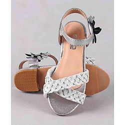 Cute Walk by Babyhug Party Wear Sandals Floral Appliques - Silver - EU 24 Multi Color