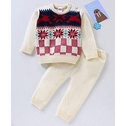 Babyhug Full Sleeves Sweater Set - White