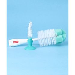 Babyhug 2-in-1 Bottle & Nipple Cleaning Brush with Flexible Bristles and Suction Base  Green | BPA Free | Easy Grip | 360° Cleaning Tool | Easy to Clean | Silicone Bristles | Anti Slip Handle