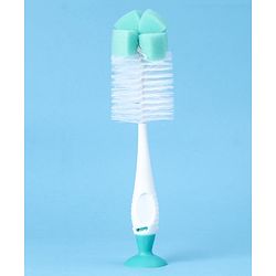 Babyhug 2-in-1 Bottle & Nipple Cleaning Brush with Flexible Bristles and Suction Base  Green | BPA Free | Easy Grip | 360° Cleaning Tool | Easy to Clean | Silicone Bristles | Anti Slip Handle
