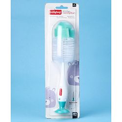 Babyhug 2-in-1 Bottle & Nipple Cleaning Brush with Flexible Bristles and Suction Base  Green | BPA Free | Easy Grip | 360° Cleaning Tool | Easy to Clean | Silicone Bristles | Anti Slip Handle