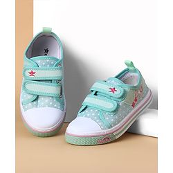 Cute Walk by Babyhug Velcro Closure Casual Shoes With Polka Dot Print - Light Green