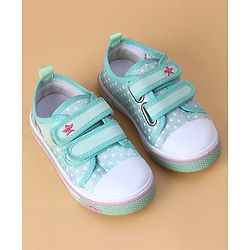 Cute Walk by Babyhug Velcro Closure Casual Shoes With Polka Dot Print - Light Green
