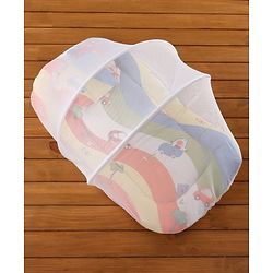 Babyhug Premium Gadda Set With Mosquito Net Orange - Mini Cars Print