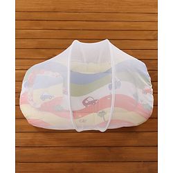 Babyhug Premium Gadda Set With Mosquito Net Orange - Mini Cars Print