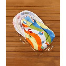 Babyhug Premium Gadda Set With Mosquito Net Orange - Mini Cars Print