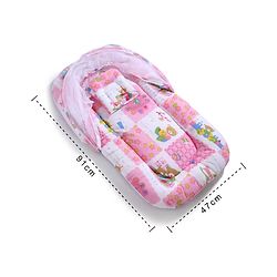 Babyhug Cotton Blend Mosquito Net With Mattress And Pillow Pink - Multi Print