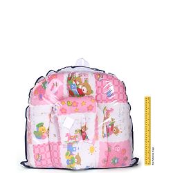 Babyhug Cotton Blend Mosquito Net With Mattress And Pillow Pink - Multi Print
