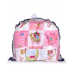 Babyhug Cotton Blend Mosquito Net With Mattress And Pillow Pink - Multi Print