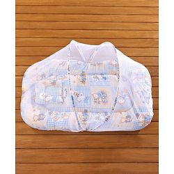 Babyhug Cotton Mosquito Net With Mattress Printed - Blue