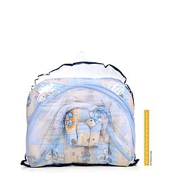 Babyhug Cotton Mosquito Net With Mattress Printed - Blue