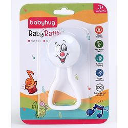 Babyhug Joy Rattle with Vibrant Color & Delightful Rattling Sound|Lightweight, Easy-to-Hold Rattle for Sensory|Motor Skill & Cognitive Development|Safe & Durable Material|3+ Months|BIS|White & Blue