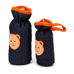 Babyhug Velour Bottle Cover Denim Bear Face Motif Set of 2 - Assorted Colours