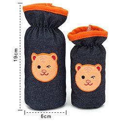 Babyhug Velour Bottle Cover Denim Bear Face Motif Set of 2 - Assorted Colours