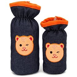 Babyhug Velour Bottle Cover Denim Bear Face Motif Set of 2 - Assorted Colours