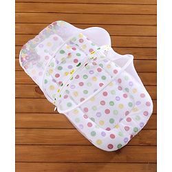 Babyhug Cotton Bedding Set with Mosquito Net Smiley Print - White Base