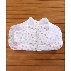 Babyhug Cotton Bedding Set with Mosquito Net Smiley Print - White Base