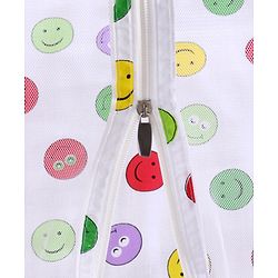 Babyhug Cotton Bedding Set with Mosquito Net Smiley Print - White Base