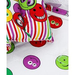 Babyhug Cotton Bedding Set with Mosquito Net Smiley Print - White Base