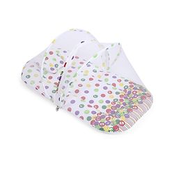 Babyhug Cotton Bedding Set with Mosquito Net Smiley Print - White Base
