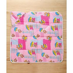 Babyhug Hooded Quilted Wrapper Teddy Bear Print - Pink