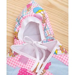 Babyhug Hooded Quilted Wrapper Teddy Bear Print - Pink