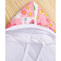 Babyhug Hooded Quilted Wrapper Happy Bear Print - Pink