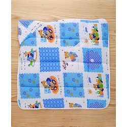 Babyhug Hooded Quilted Wrapper Happy Bear Print - Sky Blue