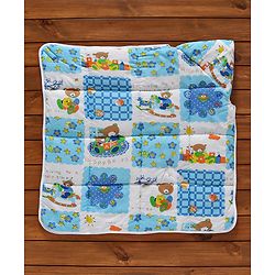 Babyhug Hooded Quilted Wrapper Happy Bear Print - Sky Blue