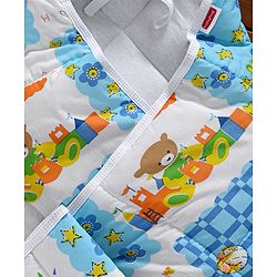 Babyhug Hooded Quilted Wrapper Happy Bear Print - Sky Blue