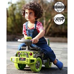 Babyhug Jungle Safari Foot To Floor Ride-On - Grey & Green