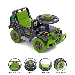 Babyhug Jungle Safari Foot To Floor Ride-On - Grey & Green