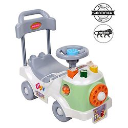 Babyhug Fun N Learn Ride-On With Storage Space & High Backrest - White Green