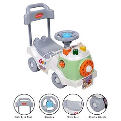 Babyhug Fun N Learn Ride-On With Storage Space & High Backrest - White Green