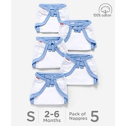 Babyhug 100% Cotton Nappy Set Small Pack Of 5 - Blue And White