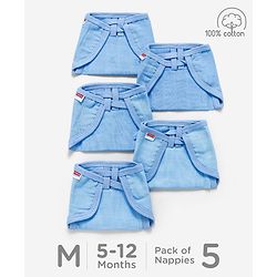 Babyhug Muslin Cloth Nappy Set of 5 Medium - Blue
