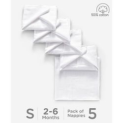 Babyhug Cotton Cloth Nappy Set of 5 Small - White