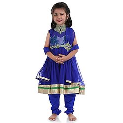 Babyhug Sleeveless Kurti Churidar With Dupatta - Blue