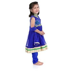 Babyhug Sleeveless Kurti Churidar With Dupatta - Blue