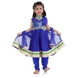 Babyhug Sleeveless Kurti Churidar With Dupatta - Blue