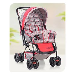 Babyhug Cosy Cosmo Stroller With Reversible Handle & Back Pocket - Bright Red