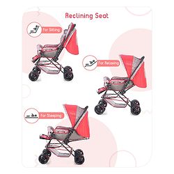 Babyhug Cosy Cosmo Stroller With Reversible Handle & Back Pocket - Bright Red